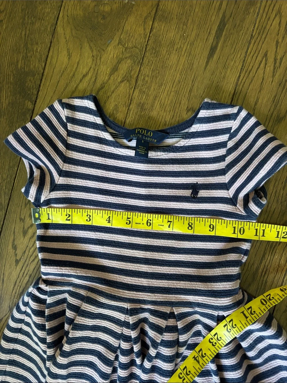 Polo by Ralph Lauren Pink & Navy Striped Girls Dress Size 5 Cotton blend preppy